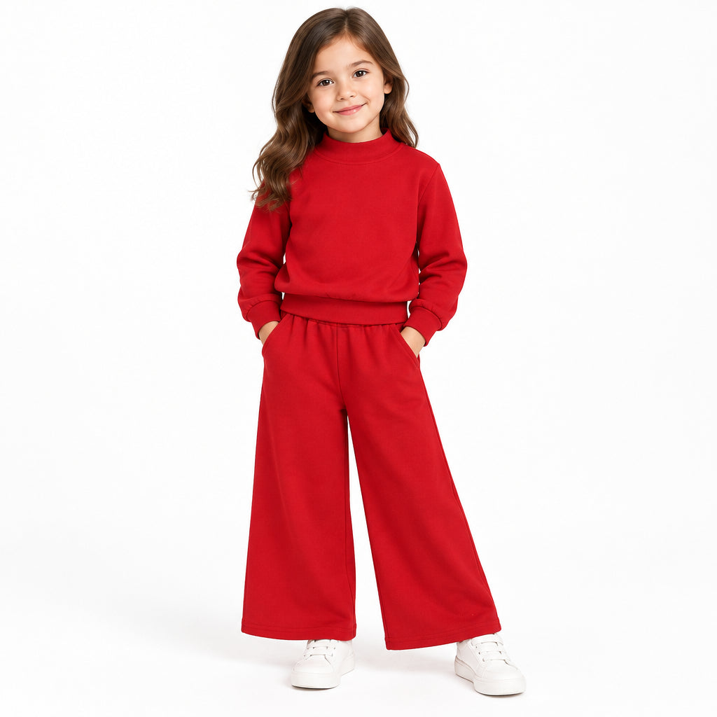 cotton red sweatershirt wide leg pants set girl clothing