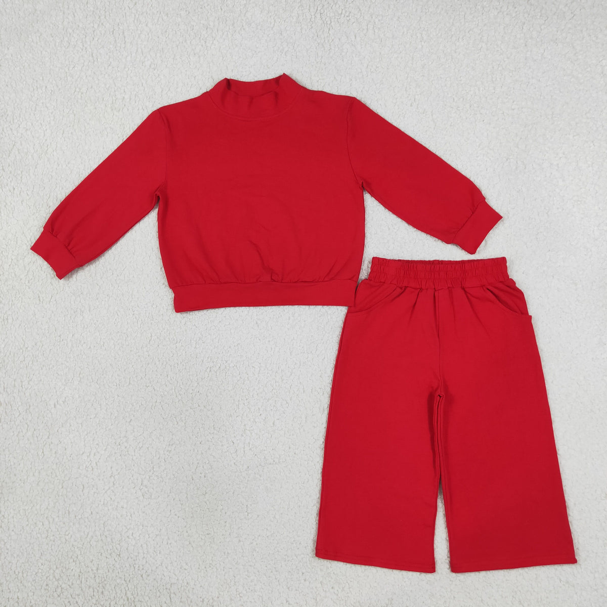 cotton red sweatershirt wide leg pants set girl clothing