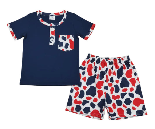 4th of july red white navy blue camo boy shorts set