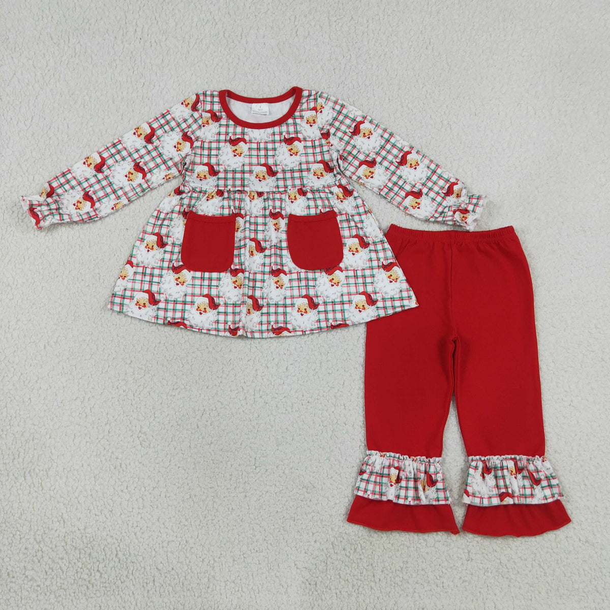 GLP3457 plaid santa print tunic ruffle pants set