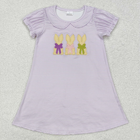 purple stripes bunny embroidered girl easter dress