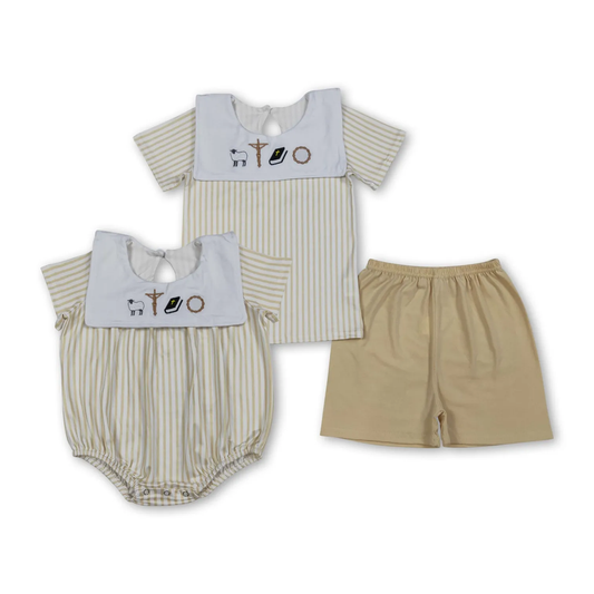 Sibling jesus bubble and shorts set embroidery boy clothing