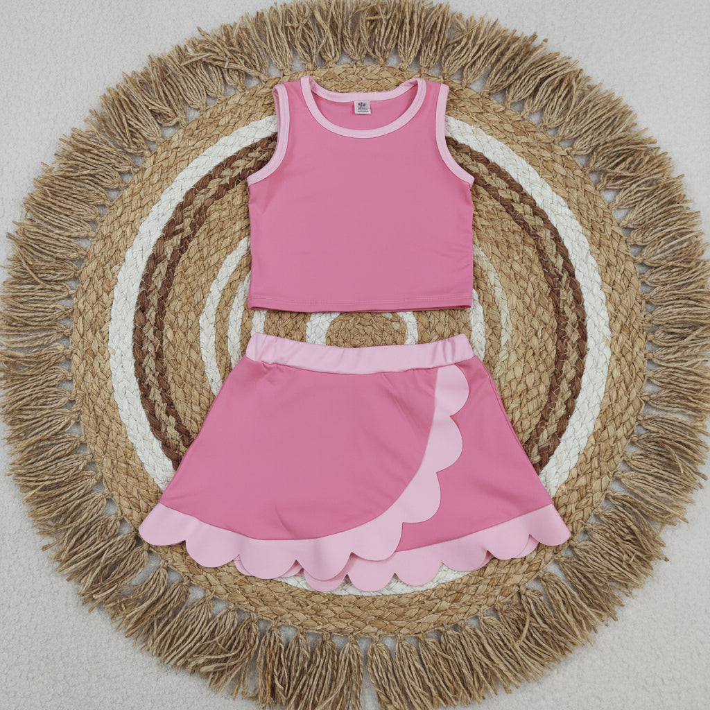 solid pink scallop athletic skort outfit girls clothes