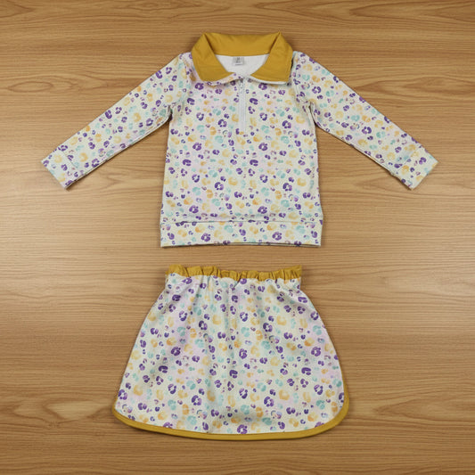 mardi gras leopard athletic zip pullover skort set yoga outfit