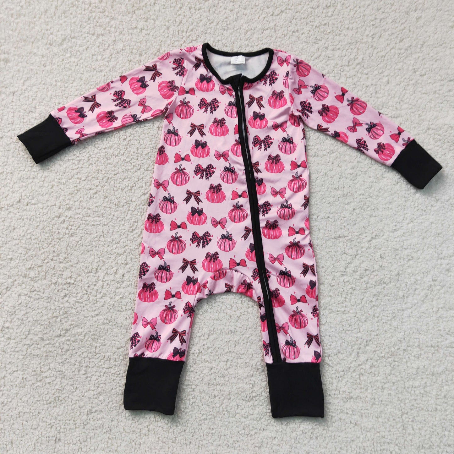 LR3069 long sleeve pink pumpkin bow zip romper fall baby clothing