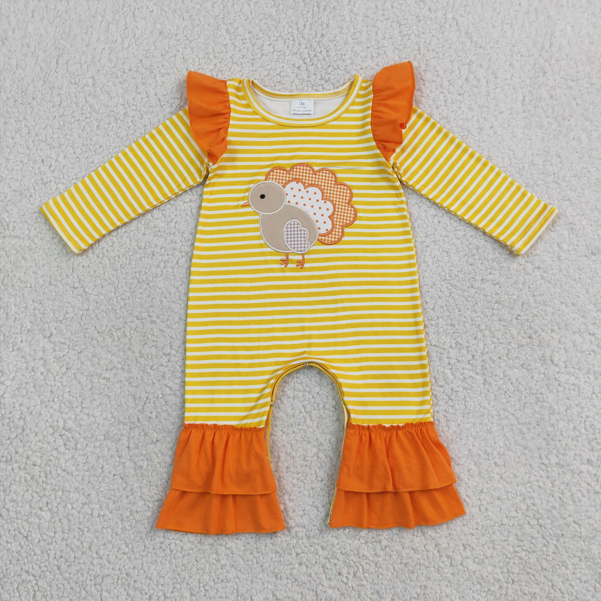 turkey embroidery ruffle striped romper