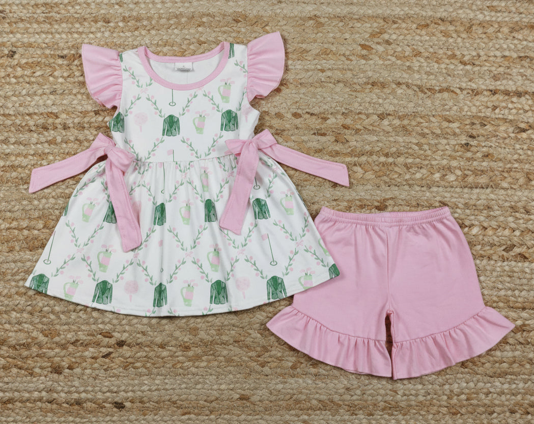 pink flutter sleeve golf shorts set girl clothing