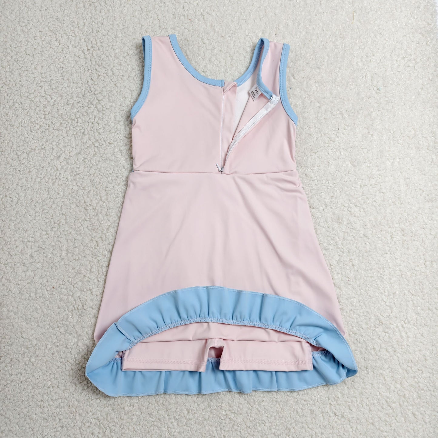 solid pink and blue ruffle athletic dress