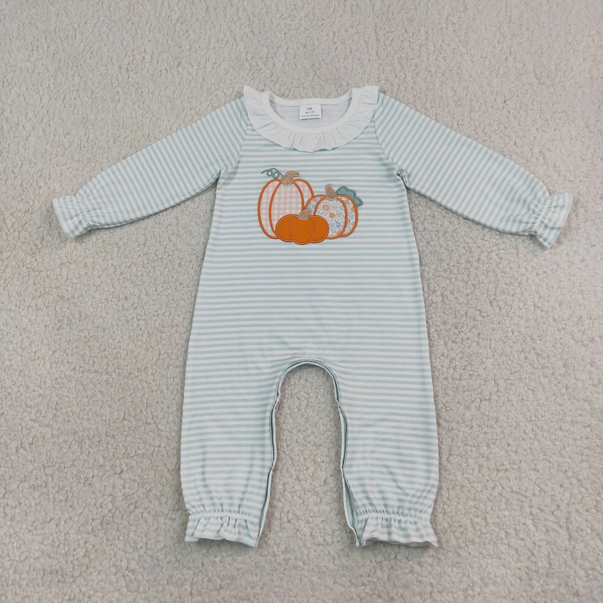 striped pumpkin embroidery girl romper