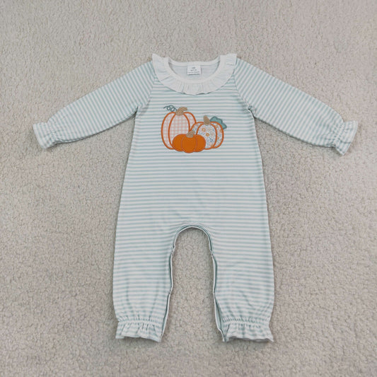 striped pumpkin embroidery girl romper