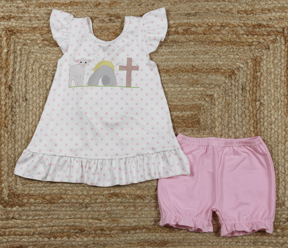sheep sun cross polk dots bloomer set pink