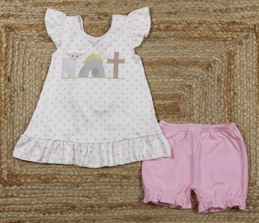 sheep sun cross polk dots bloomer set pink