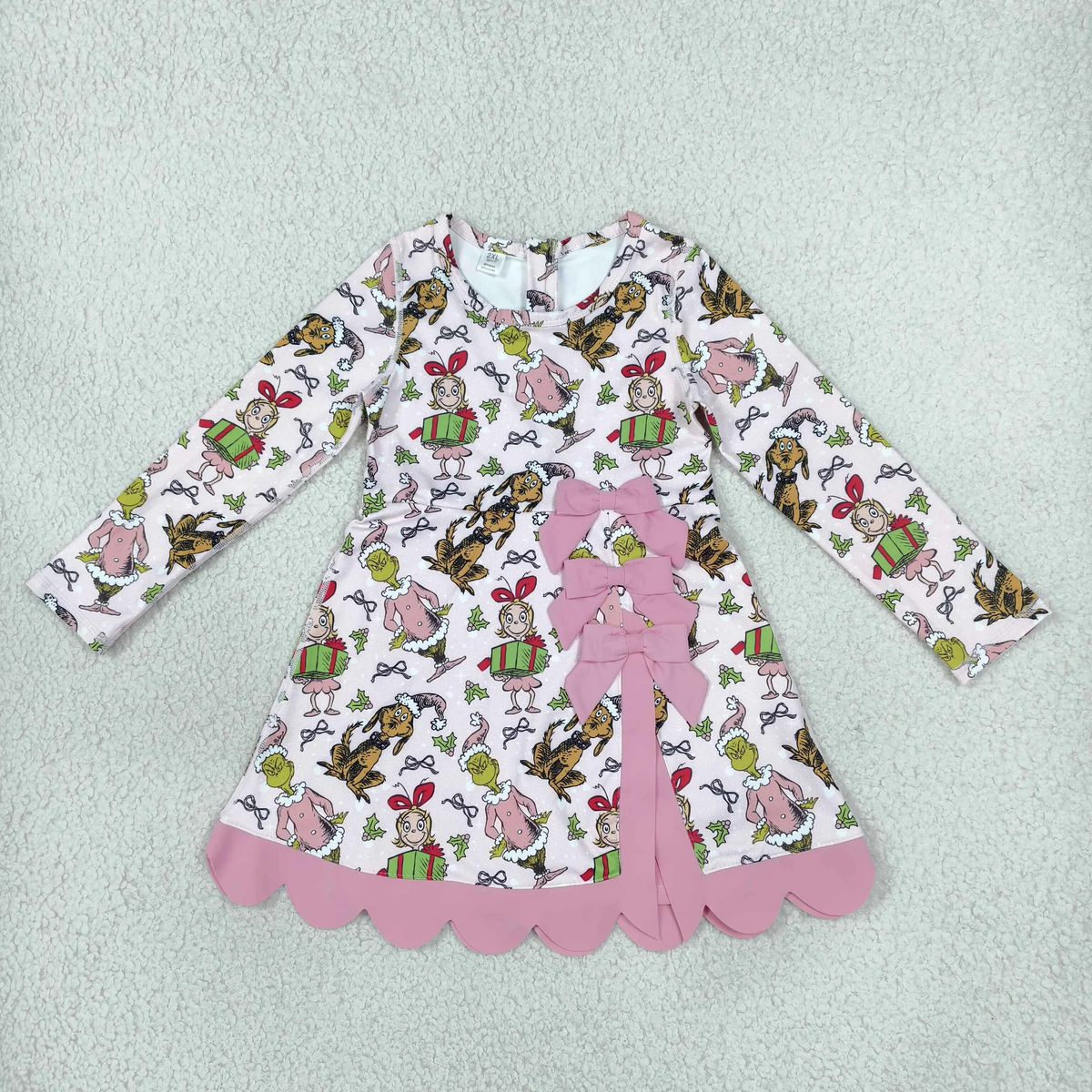 Matching Baby Girls Christmas long sleeve bow dress yoga