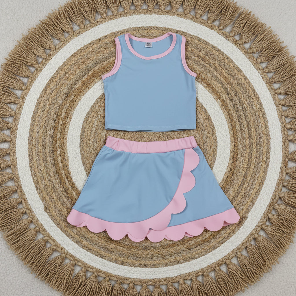 solid blue pink scallop athletic skort outfit girls clothes