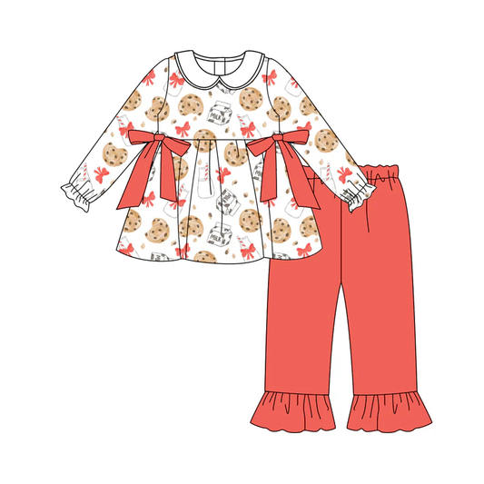 Custom Baby Girls Christmas Cookie Milk Bows Tunic Top Pants Clothes Sets D 8.13