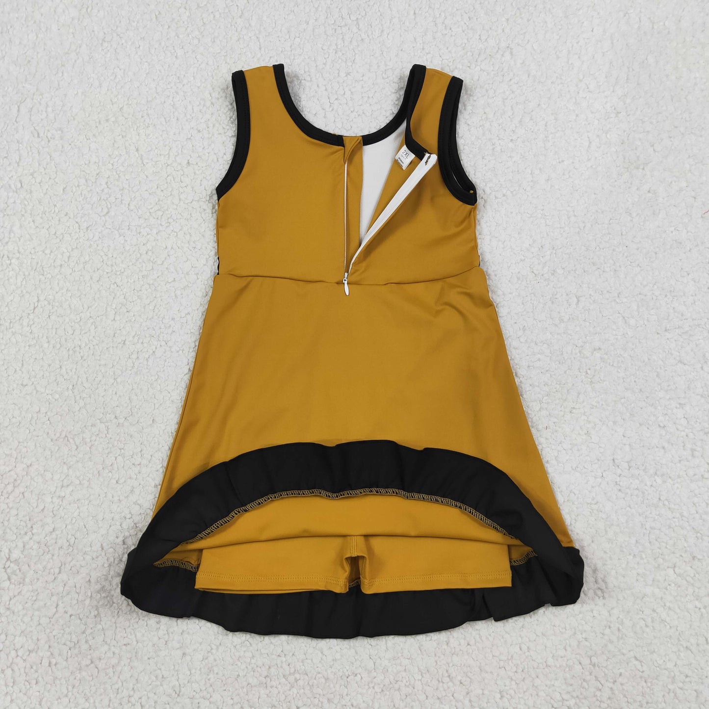 solid gold black ruffle athletic dress