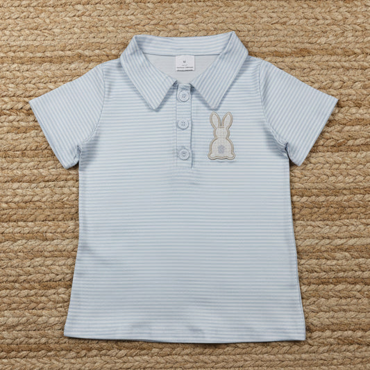 blue stripes bunny embroidery boy easter polo