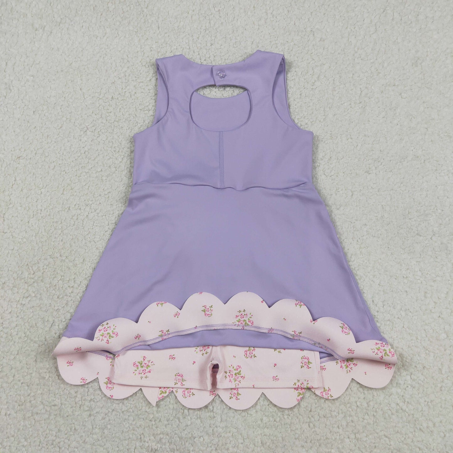 purple sleeveless athletic scallop dress