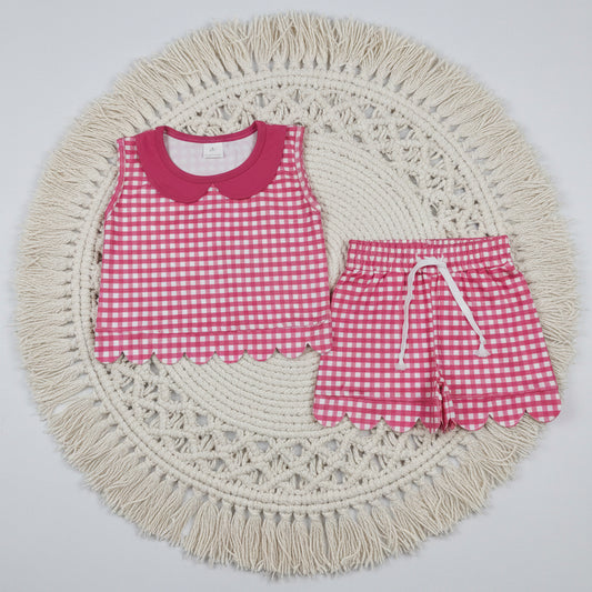 hot pink gingham scallop shorts set summer clothing