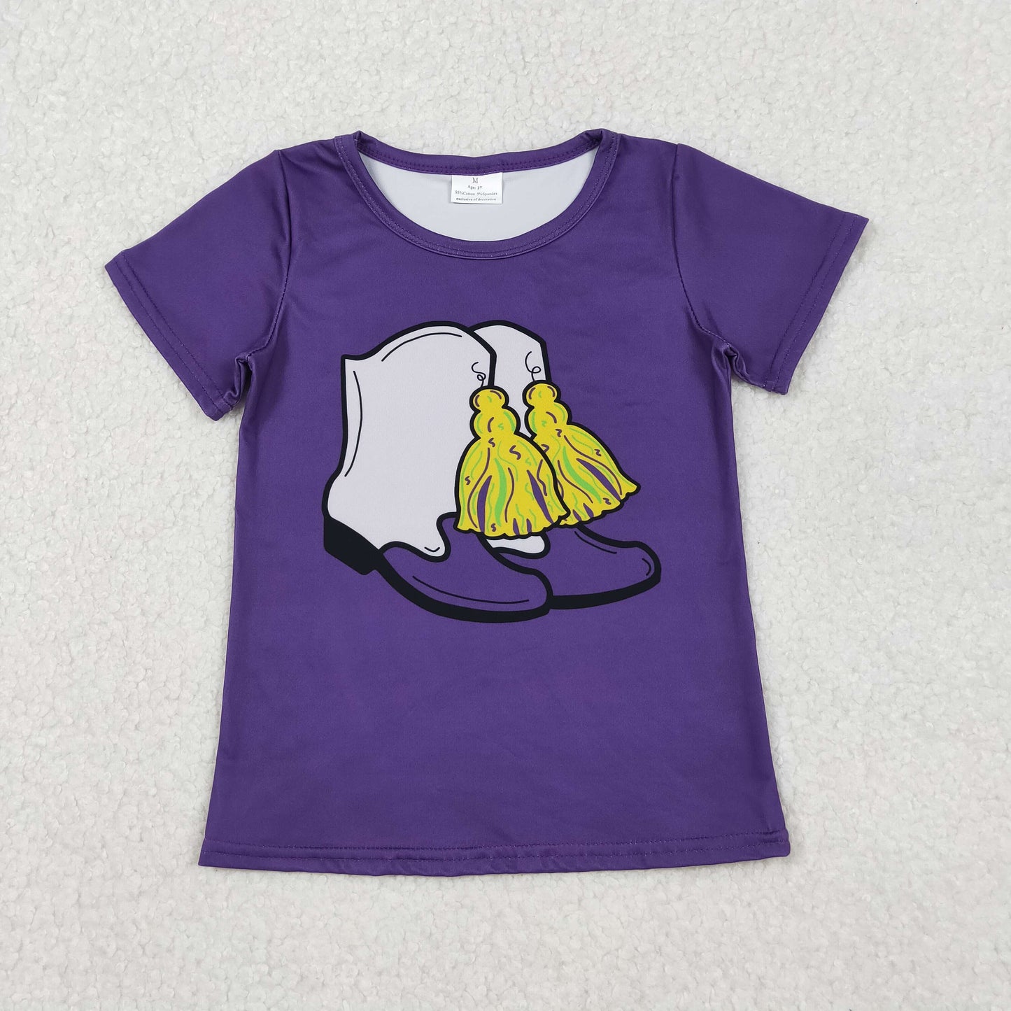 GT1254 Baby Girls Purple Short Sleeve Boots Tassel Mardigras Tee Shirts Top D 1030