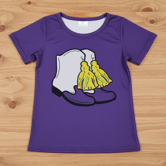 purple mardi gras boots tee
