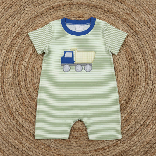 stripes truck embroidery boy romper