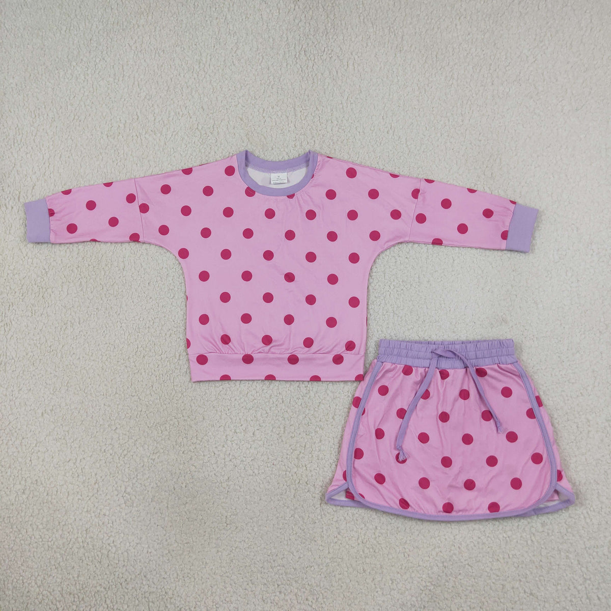 long sleeve pink polka dots skort set girls clothing