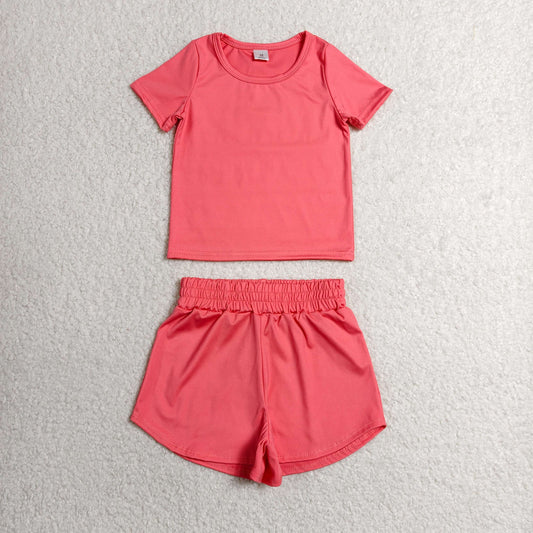 solid coral athletic shorts set sports yoga toddler girl clothing