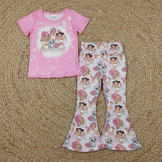 short sleeve kpop bell bottom pants set