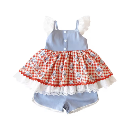 Custom order 4th of july flag bows girl shorts set outfit