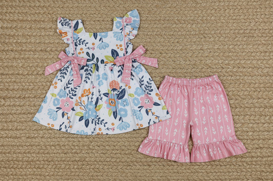 flower shorts set summer toddler girl clothing