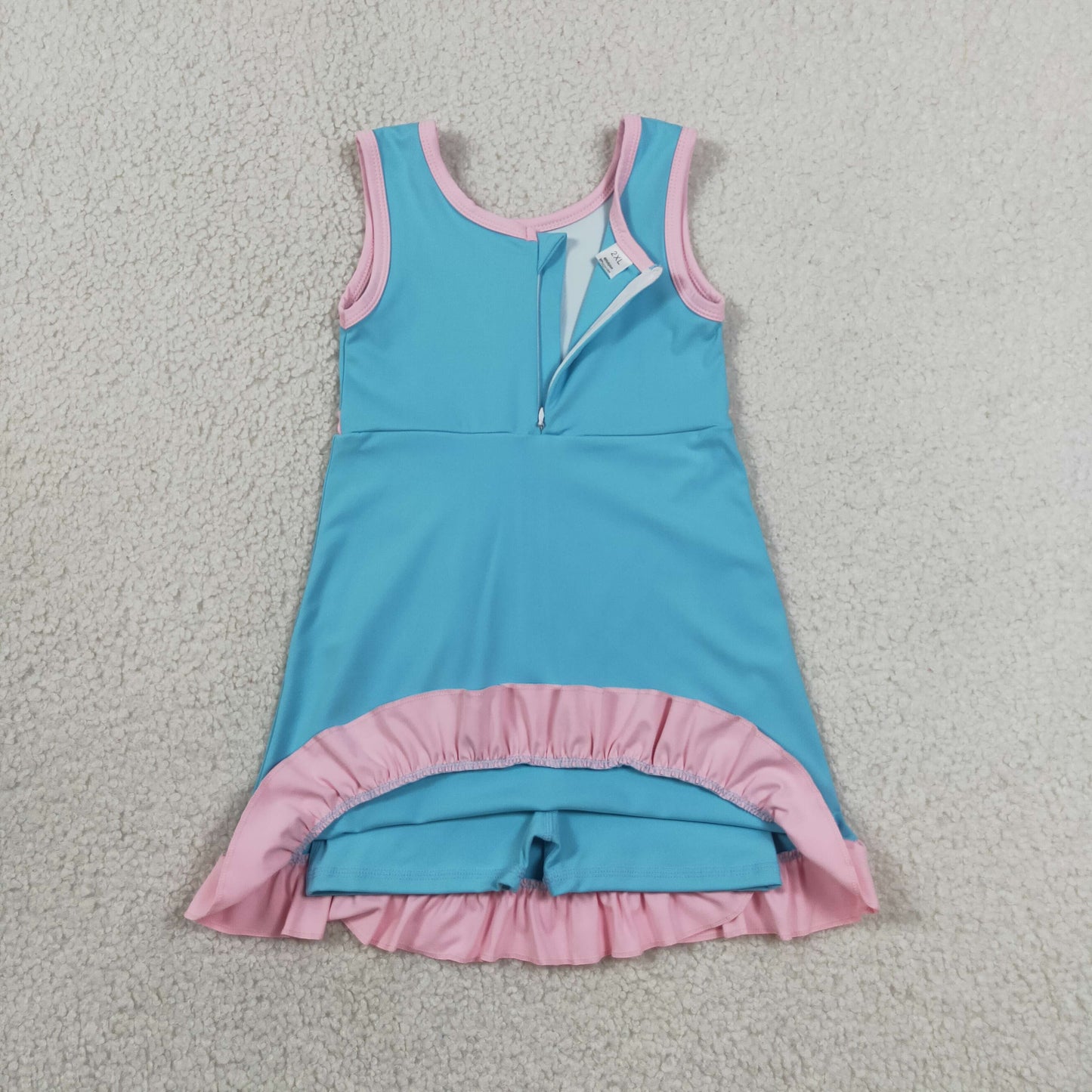 solid pink and blue ruffle athletic dress