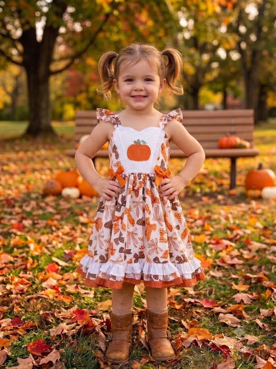 Custom order MOQ 5 Autumn Bow Print Dress
