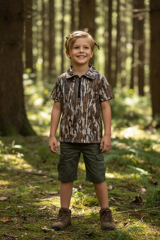 short sleeve camo zip up pullover baby boy top