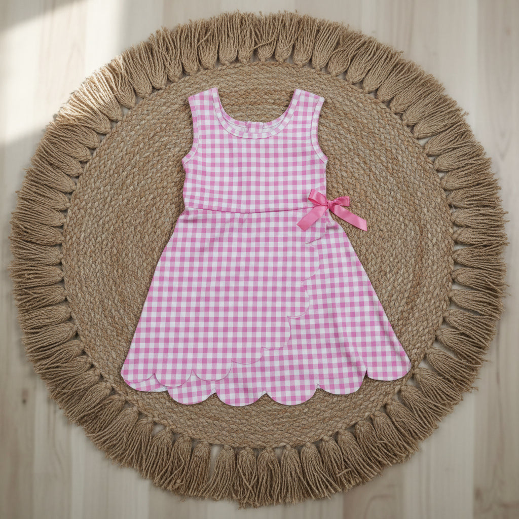 pink gingham scallop athletic dress