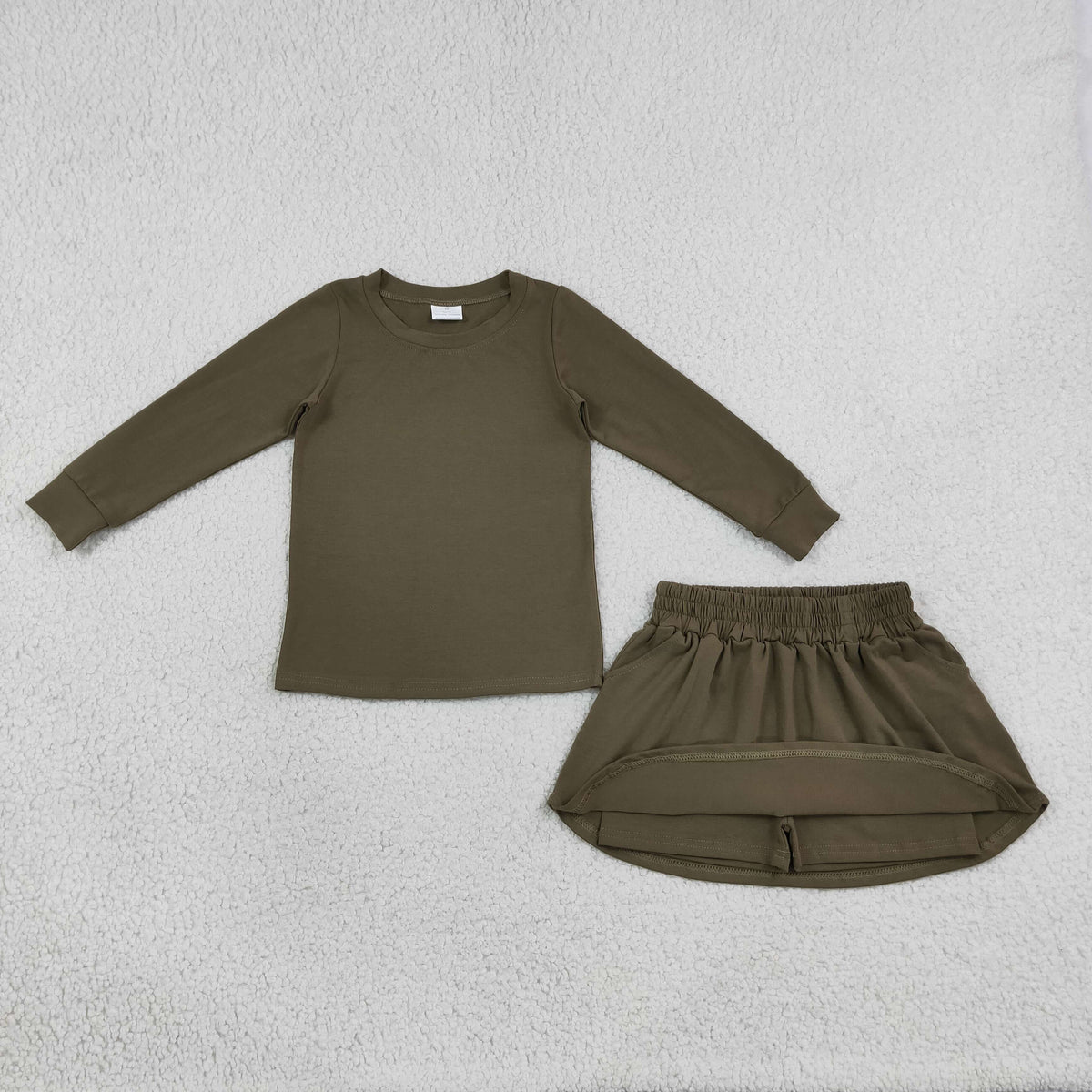 solid cotton olive skort set girls clothing