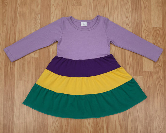 Mardi Gras coton purple yellow green twirl dress