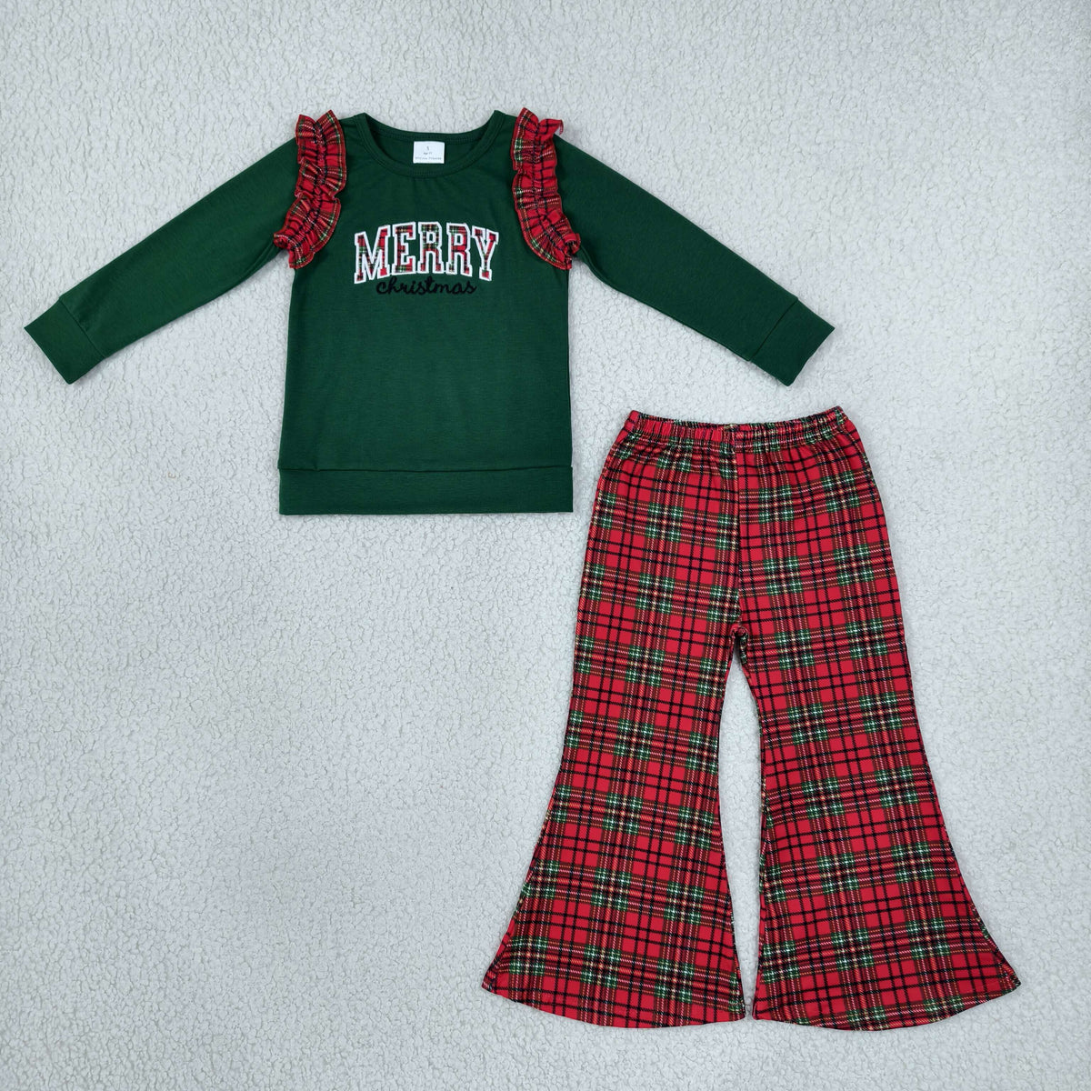 plaid merry Christmas embroidery Christmas girl outfit