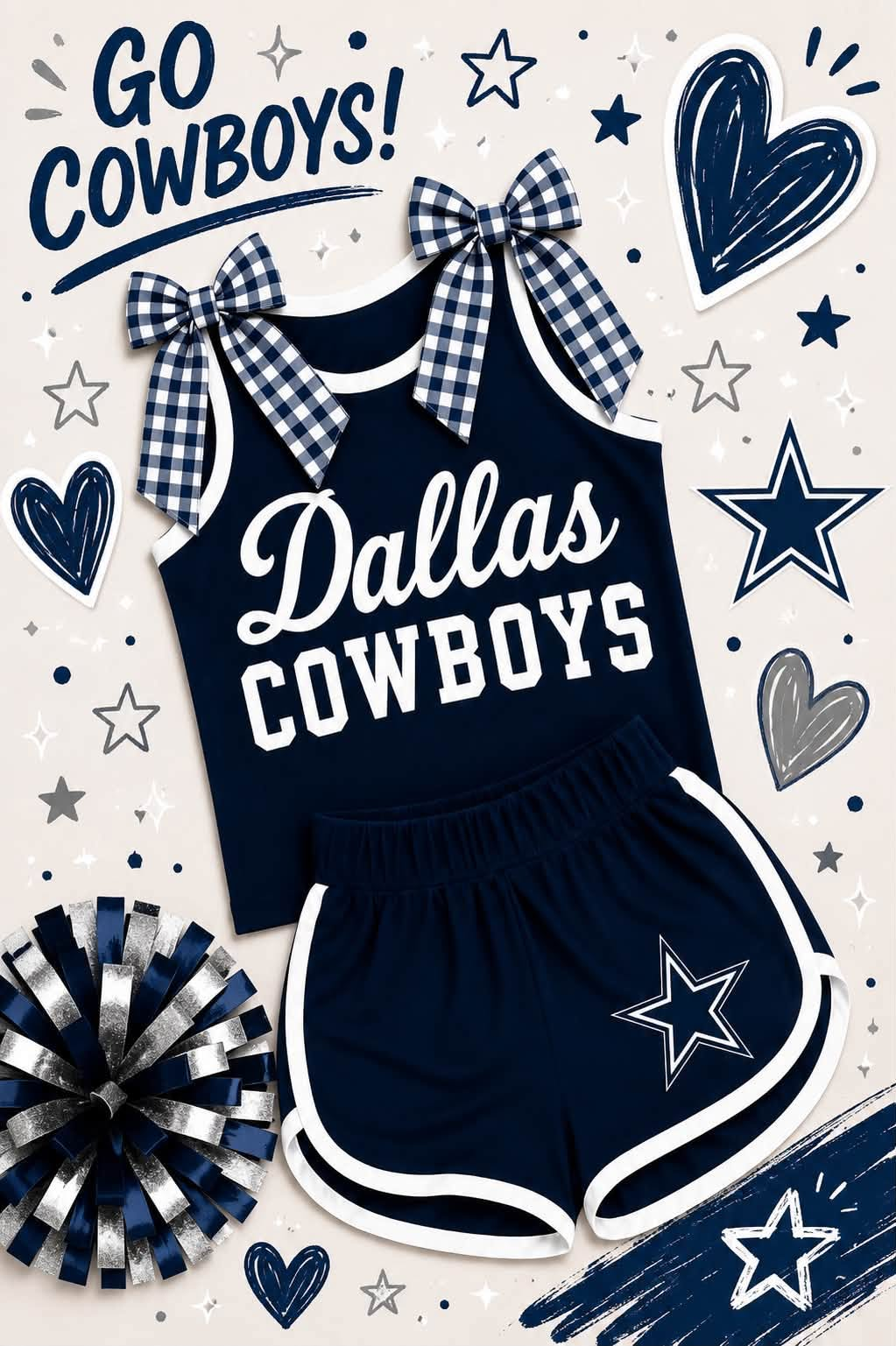 Custom order MOQ 5 Cowboys Football Team Cheer Sets
