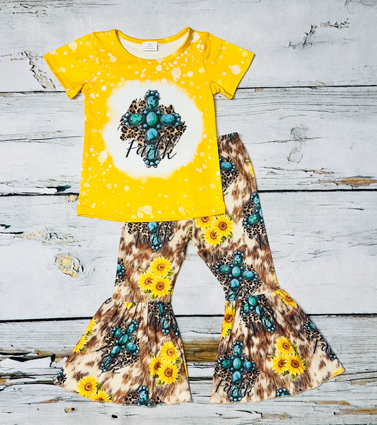 Yellow "faith" cross & sunflowers 2pc set GSPO0269