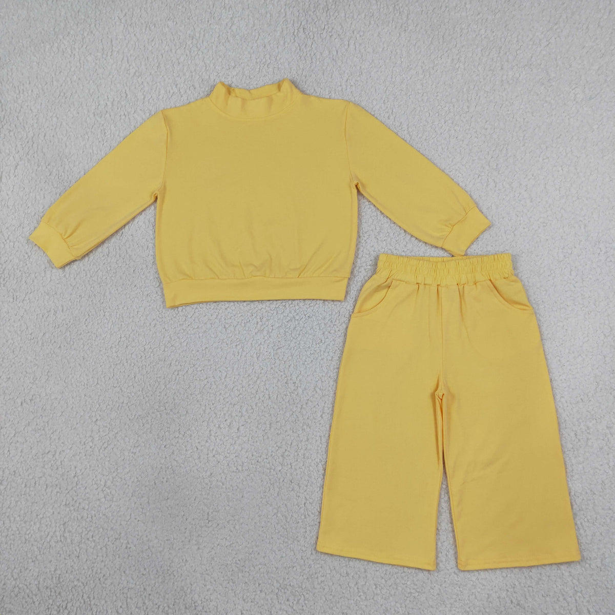 cotton yellow sweatershirt wide leg pants set girl clothing