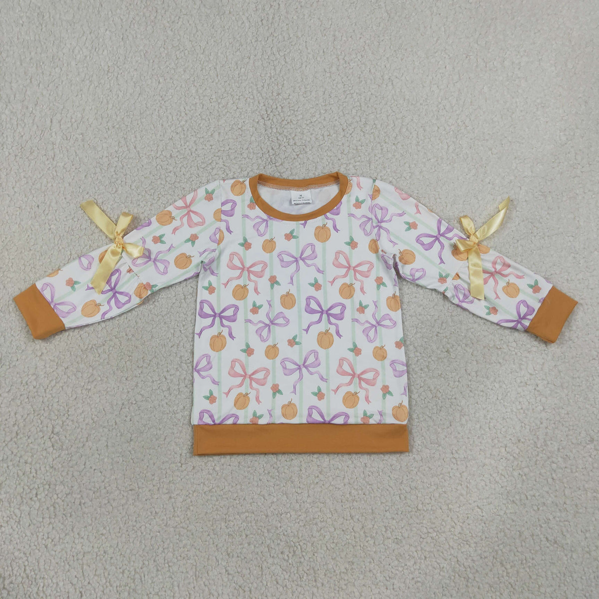 pumpkin and bow print girl shirt for fall