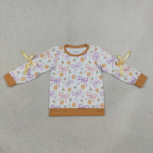 pumpkin and bow print girl shirt for fall