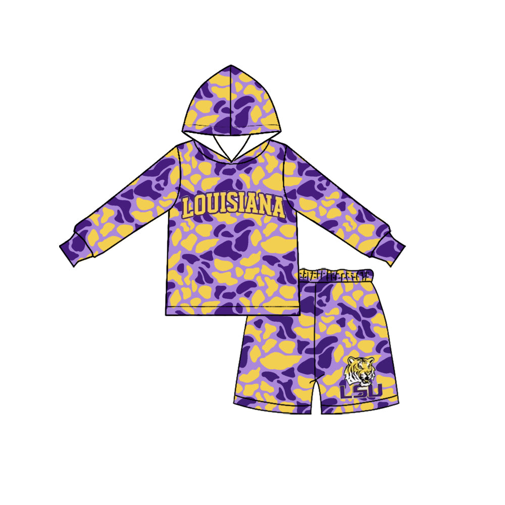 Custom order MOQ 5 camo LSU L/S hooded shorts set
