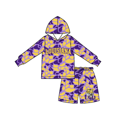 Custom order MOQ 5 camo LSU L/S hooded shorts set