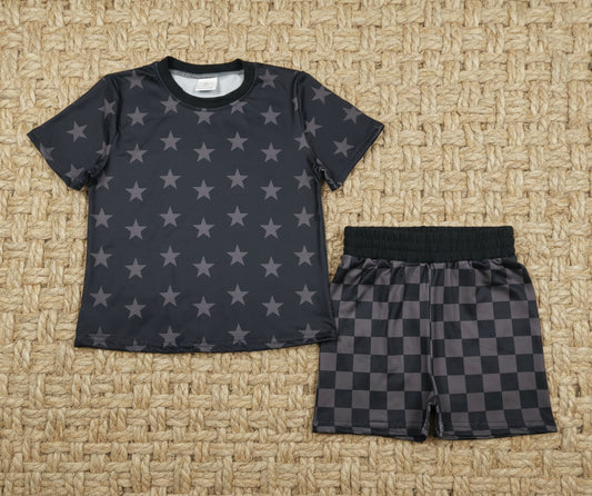 black stars and checkered shorts set
