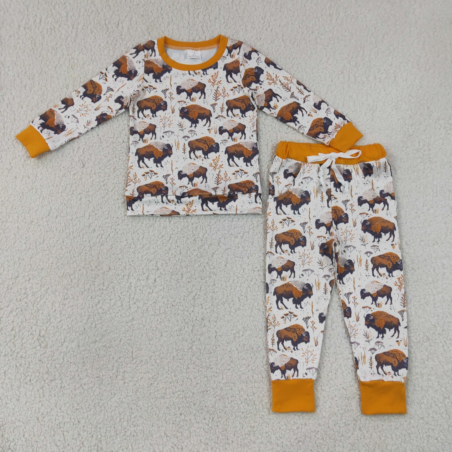 two pieces buffalo print boy pajamas