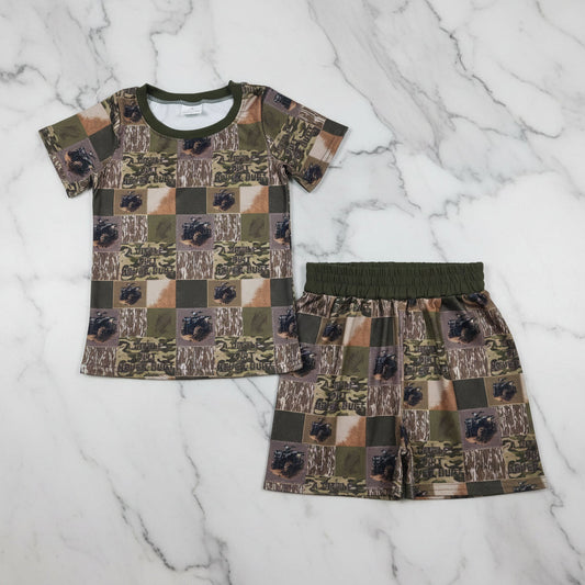 a little dirt never hurt monster truck boy shorts set