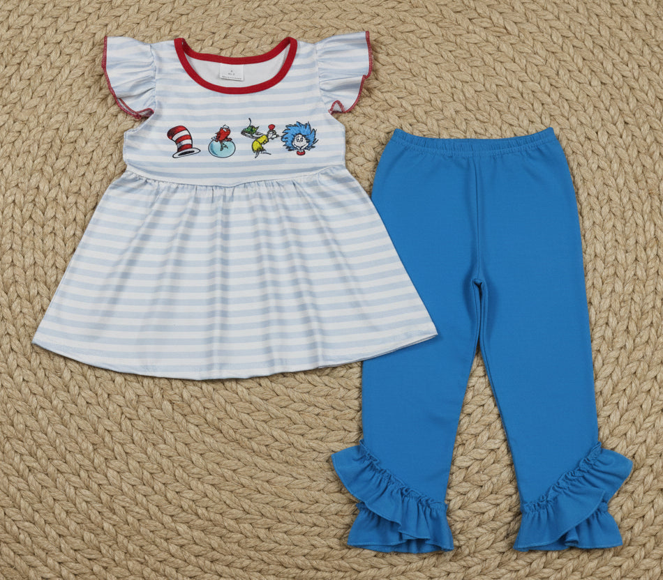GSPO2136 flutter sleeve cat blue thing panst set