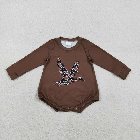 brown long sleeve camo mallard romper